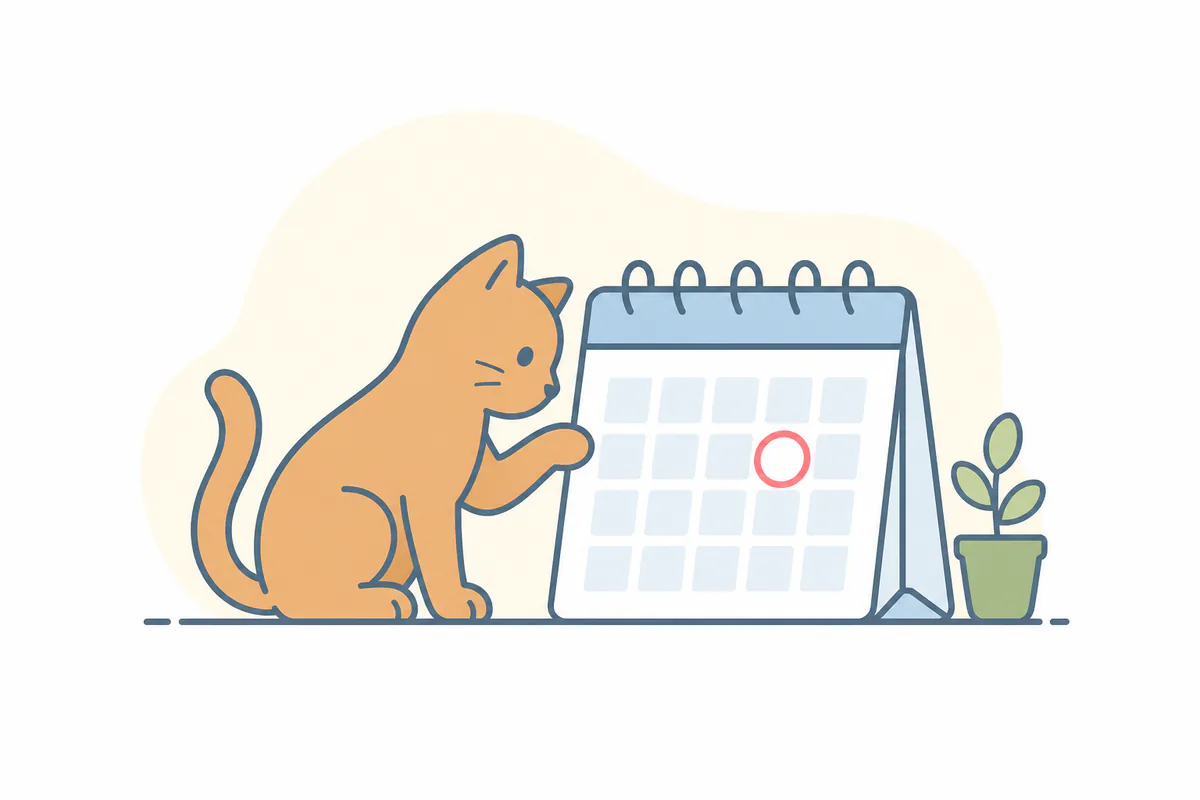 Illustration of a cat checking a pet care calendar