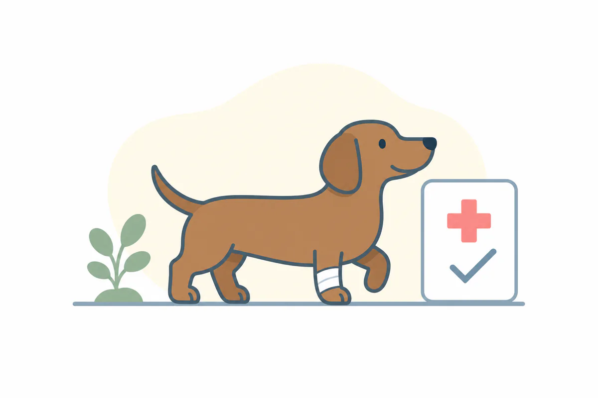 Illustration of a dachshund beside a medical record